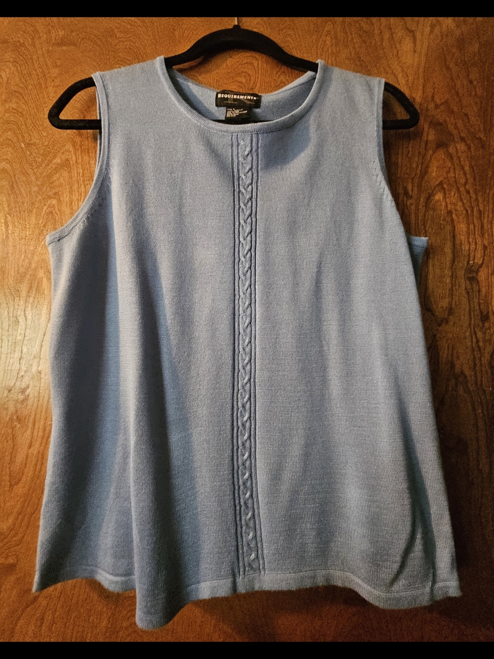 Requirements Light Blue Knit Cable-Trim Sleeveless Tank
